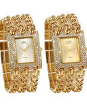[Brand Name] Damen Uhr Rechteckig mit Strass – Elegante Quarz Armbanduhr in Gold & Silber