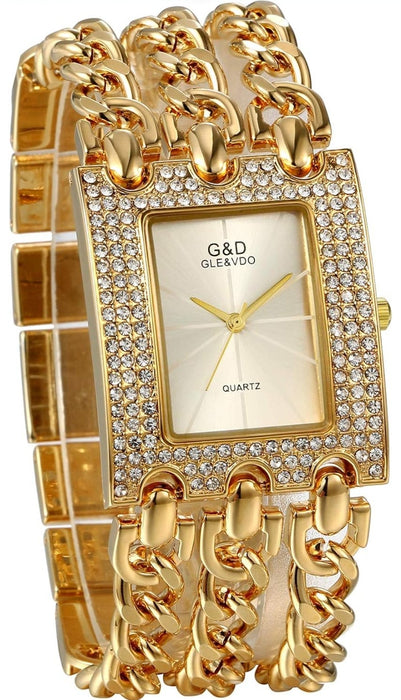 [Brand Name] Damen Uhr Rechteckig mit Strass