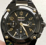 SEIKO Sportura SRW893P1  Damenuhr Chronograph Schwarz Gold Leder Armbanduhr NEU