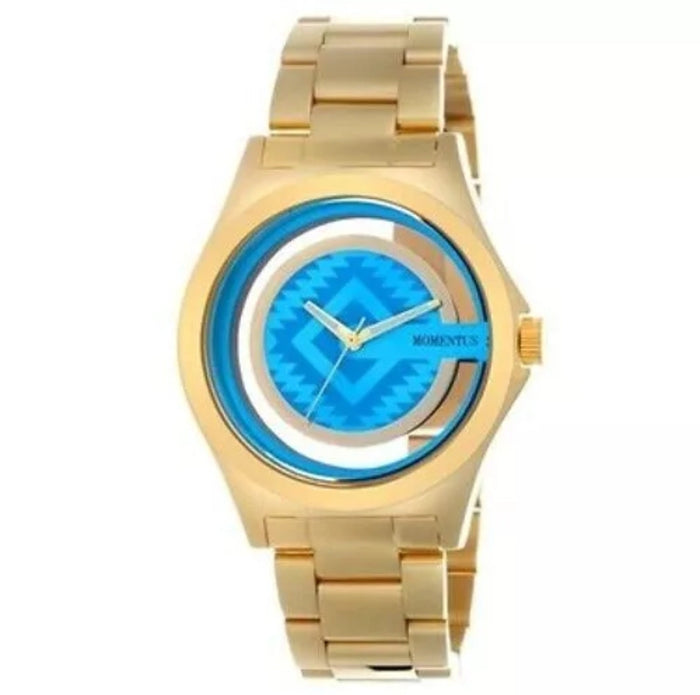 MOMENTUS Damenarmbanduhr, Gold, Blaues Zifferblatt