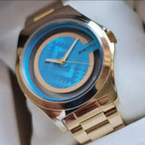 MOMENTUS Damenarmbanduhr, Goldfarben, Blaues Zifferblatt, 50m Wasserdicht