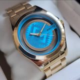 MOMENTUS Damenarmbanduhr, Goldfarben, Blaues Zifferblatt, 50m Wasserdicht