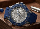 GUESS Herrenuhr Armbanduhr Blau Silber Silikon Sportlich Chrono Optik 100m