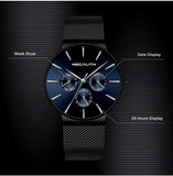 Megalith Herrenuhr Schwarz Edelstahl Mesh - Elegante Quarz Uhr mit Datum
