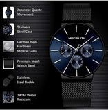 Megalith Herrenuhr Schwarz Edelstahl Mesh - Elegante Quarz Uhr mit Datum