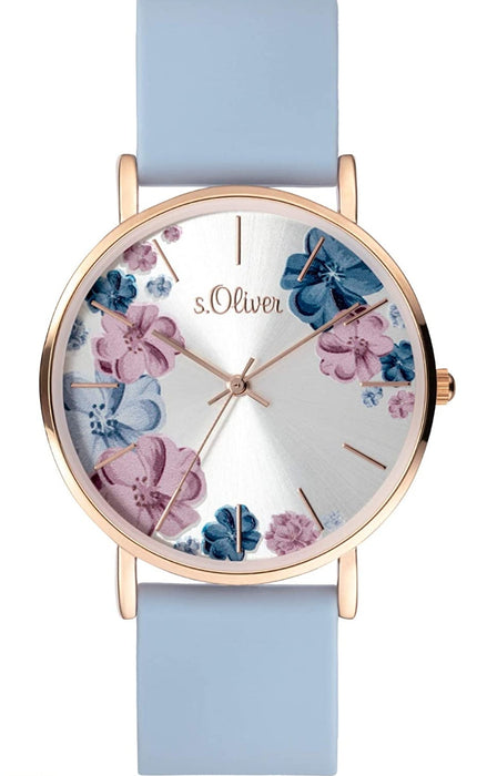 s.Oliver Damen Uhr Quarz Blaues Silikonarmband