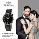 Festina Herren Damen Uhr 36mm Quarz Lederarmband - Elegantes Unisex Modell