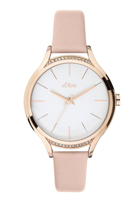 s.Oliver Rose Damenuhr Roségold Lederarmband