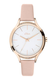 s.Oliver Rose Damenuhr Roségold Lederarmband