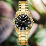 Guess Damenarmbanduhr GW0111L2 Gold Edelstahl mit Steinbesatz