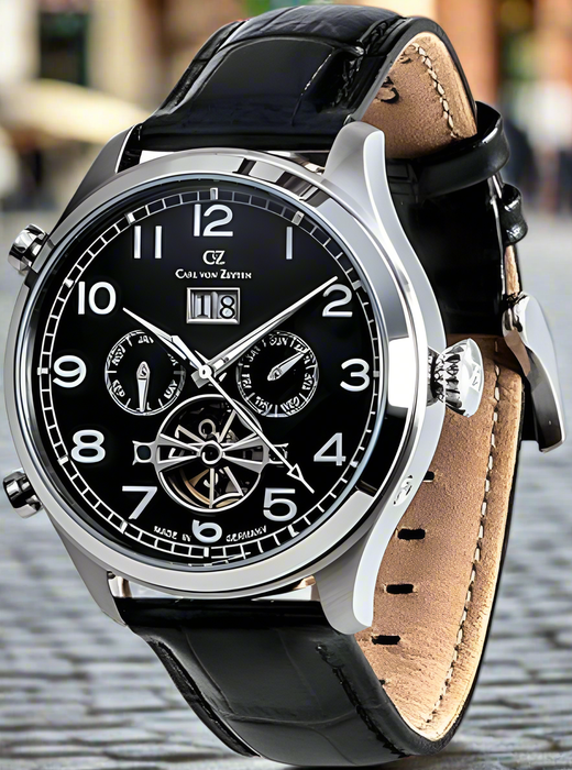 Carl von Zeyten Automatik Herrenuhr mit Lederarmband CVZ0003BK