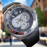 Quantum Herrenuhr Multifunktion – Silber/Schwarz – Leder – Neu & OVP