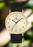 Momentus Herrenuhr – Goldene Quarz Uhr mit Lederarmband
