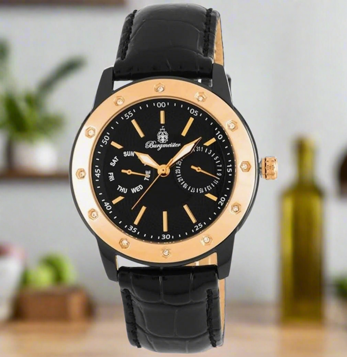 Burgmeister Damen Quarzuhr Dijon, BM807-622 mit Kristallen und Lederarmband