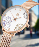 [Brand Name] Damen Uhr Blumenmuster Edelstahlgehäuse