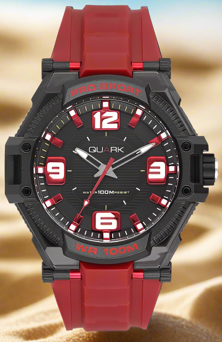 Quark Rot Uhr – Unisex Design mit Quarzwerk