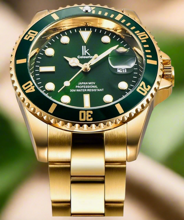 Alienwork Herrenuhr, goldfarbene Edelstahl Uhr