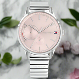 Tommy Hilfiger Damen-Uhr - Pinkes Zifferblatt & Lederarmband