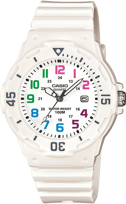 CASIO Kinderuhr Weiß - LRW-200H-7BVDF mit buntem Zifferblatt