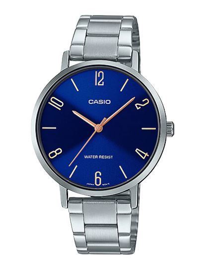 CASIO LTP-VT01D-2B2UDF Damen-Armbanduhr Edelstahl & Leder