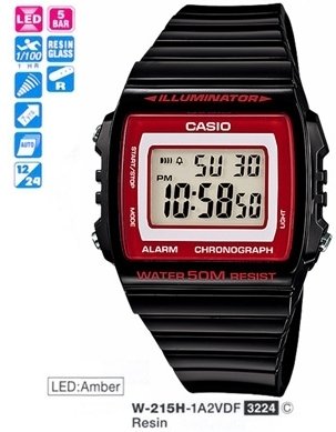 Casio W-215H-1A2VDF Herrenuhr Digital Anzeige