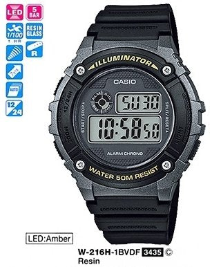 Casio W-216H-1BVDF Herren Digitaluhr mit Harzarmband