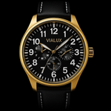 Vialux Herrenuhr Multifunktion,  Goldbeschichtet, Datum & Tag, #ÖZENSAAT