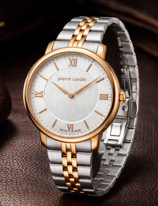 Pierre Cardin PC107431S08 43mm Swiss Made Dünne Gehäuse Herrenuhr - Neu & OVP - Bicolor Gold ÖZENSAAT