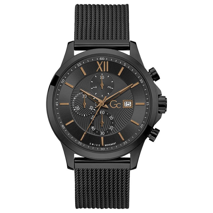 Gc Herrenuhr Chronograph Schwarz Geflochtenes Armband