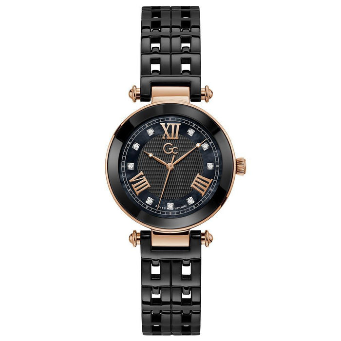 Gc Damen Uhr Keramik Schwarz Lederarmband