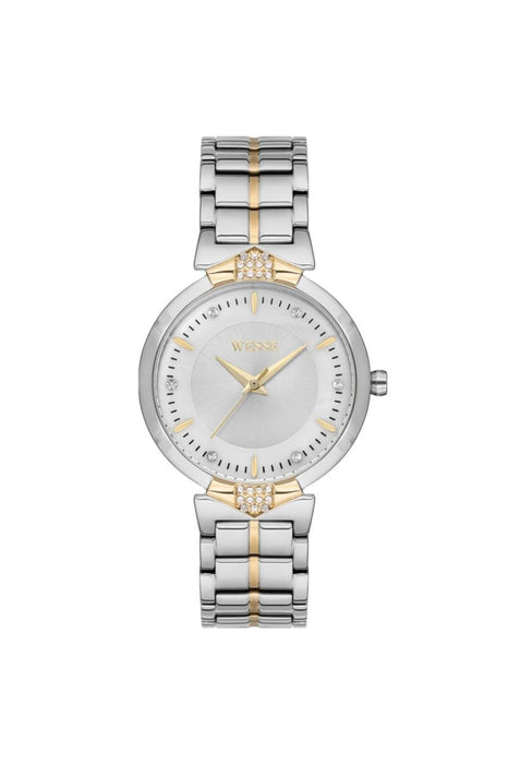 Wesse Damen Gold Silber Uhr mit Lederarmband