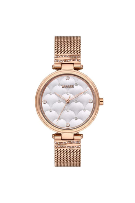 Wesse Damen Uhr Rose, Edelstahlgehäuse, Lederarmband