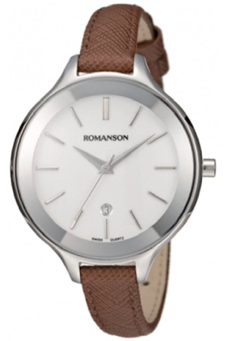 Romanson Damen-Uhr mit Lederarmband, Edelstahlgehäuse