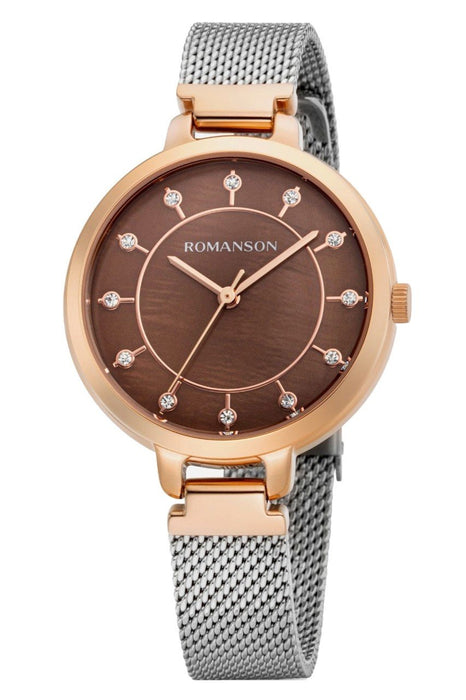 Romanson Damen-Uhr RM0B15LLWRMB6R mit Webraute-Armband