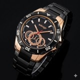 Sebago Herrenuhr Chronograph – Black & Rose Gold – 42mm – 50M Water Resistant – NEU OVP