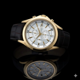HISLON Chronograph Gold-Optik Weißes Zifferblatt Lederarmband - NEU & OVP - 2 Jahre Garantie