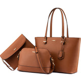 3er Set Damen Handtaschen Braun Shopper Umhängetasche Umhängetasche