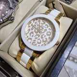 GUESS Damenarmbanduhr W0344L1 – Leopard Look in Gold/Silber/Weiß – Neu