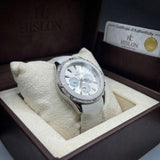 Hislon Damenuhr Weiß Zirkonia Steine Luxus Chrono-Optik mit Box & Zertifikat