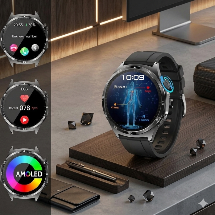 2026 Herren Smartwatch 1.43" AMOLED Always-On Metall Bluetooth Anruf SOS NEU OVP