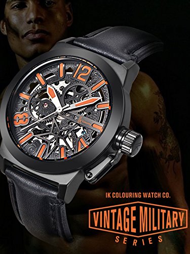 IK Colouring Vintage Military Skeleton Uhr – Schwarz/Orange – NEU
