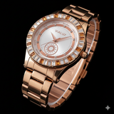 Vialux Damenarmbanduhr Rosegold – Edel mit Baguette-Steinen & Sonnen-Design – NEU OVP
