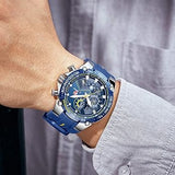 Herrenuhr Sport Chronograph Silikon Armband Datum Wasserdicht Blau & Silber ÖZENSAAT