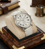 Hislon 1928 Chronograph Herrenuhr Armbanduhr Weiß Römische Ziffern Lederarmband