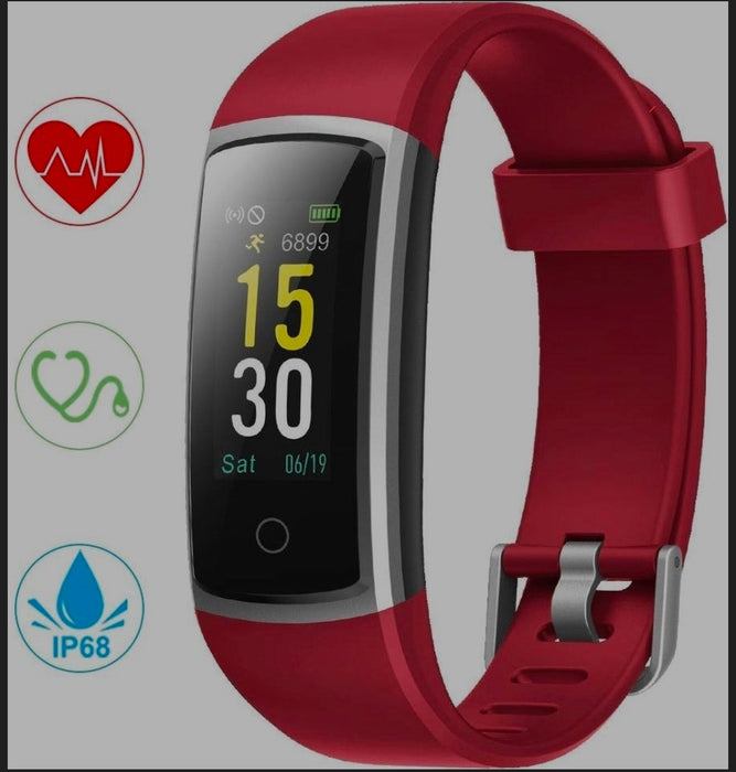 Rot, Fitnessuhr mit Blutdruck Blutsauerstoff, Pulsuhr, Schrittzähler, Kalorienzähler, Schlafmonitor, SNS SMS Anruf Benachrichtigung Fitness Tracker für Damen Herren