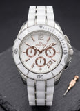 Hc Hislon Chronograph Unisex Armbanduhr Weiss Keramik Edelstahl Datum Elegant