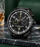 Stührling Original Volda 929 Aviator Chronograph Herrenuhr Schwarz Leder 45mm