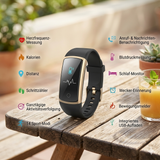 Fitness Tracker Smartwatch – Herzfrequenz, Blutdruck, 14 Sportmodi – Schwarz/Gold – NEU & OVP