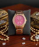 GUESS U0442L5 Damenuhr Roségold mit Pinkem Zifferblatt & Kristallbesatz