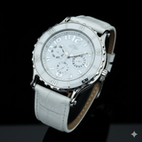 HISLON 3130 Multifunktional 36 mm Damenuhr mit weißes Lederarmband #ÖZENSAAT